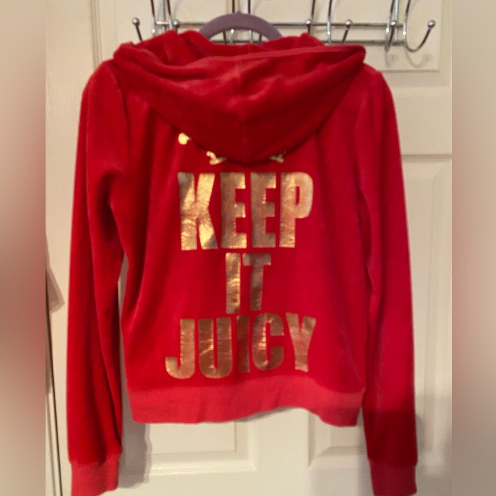 Juicy Couture matching pants & hoodie-velour, rich red. Sold together-Runs small